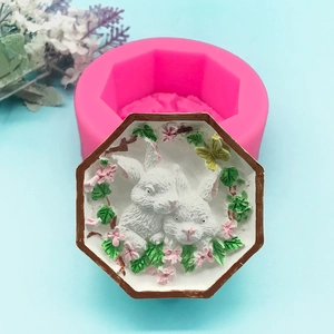 3D double rabbit wreath silicone mold for DIY handmade aromatherapy plaster and soap cakes