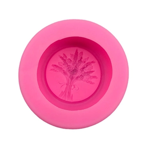 Pink round silicone mold for DIY lavender flower relief cake baking or handmade soap