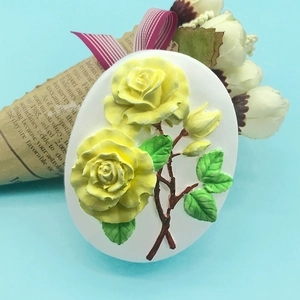 3D rose flower and green leaves silicone mold for DIY baking and cake decoration