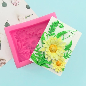 Rectangular daisy silicone mold for DIY fondant cakes, soap making, and plaster crafts