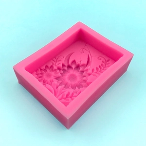 Rectangle silicone mold with sunflower and leaf patterns for soap and cake decor
