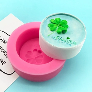 DIY round silicone clover mold for handmade soap and gypsum crafts with floral relief