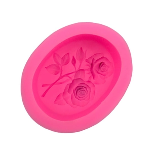 Pink 3D rose and leaf silicone mold for DIY baking, soap, and candle making