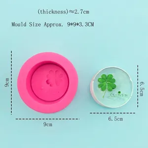 Pink silicone clover soap mold with 9x9x3.3cm dimensions for DIY resin craft