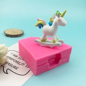 3D Unicorn Rocking Horse Shape Silicone Mold For Cake Chocolate Ice Cream Hand Soap DIY Baking Tool Pink