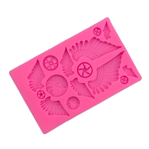 Steampunk silicone mold with angel wings and gears for DIY chocolate and cake decoration