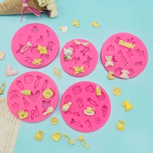 5Pcs set of pink round silicone baby themed molds for DIY chocolate and cake decoration