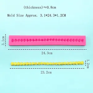 Pink silicone long flower strip mold for DIY cake decorating and baking crafts