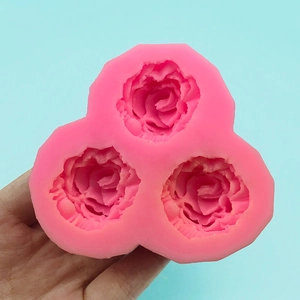 Pink 3-cavity rose flower silicone mold for baking fondant cakes and handmade soap DIY