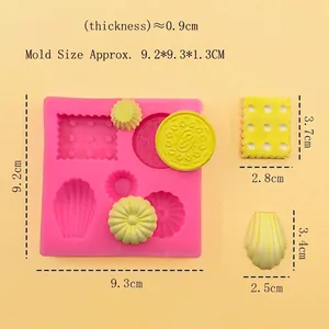 DIY pink silicone mold for cake fondant with biscuit and seashell shapes 9.2x9.3cm