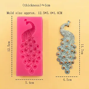 Peacock silicone mold for DIY fondant cake decoration and resin crafts with measurements