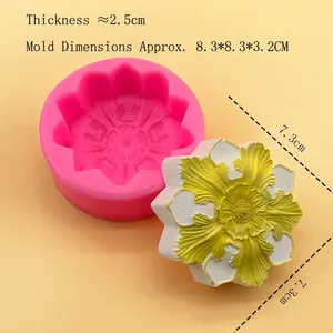 Pink DIY silicone flower mold for lotus cake fondant and soap crafts with size markings