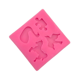 Pink silicone mold with puzzle piece, swan, bird and animal shapes for DIY resin crafts