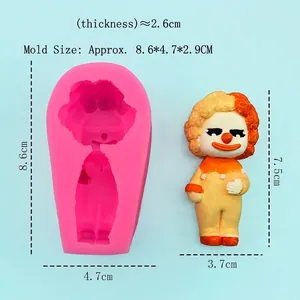 Pink silicone clown doll mold for DIY fondant cakes with colorful clown figurine