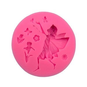Moule en silicone rose avec fée fleur et papillon pour décorations de gâteau DIY et savon