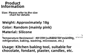 Silicone mold specifications showing temperature range -40 to 230C and 18g weight detail