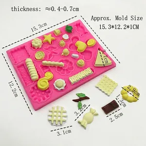 Pink silicone candy mold with waffle and leaf shapes for DIY cake decorating and craft