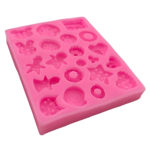 Pink silicone mold with heart, star and bear shapes for DIY cake and crafts