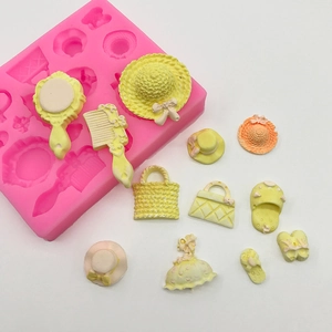 Silicone mold for DIY fondant featuring bag hat shoe and mirror shapes for cake decor