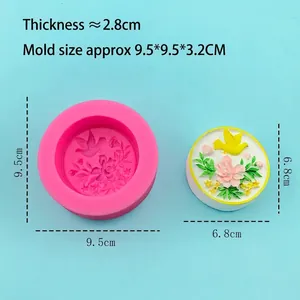 Moule rond en silicone motifs oiseaux et fleurs pour savon et artisanat en résine