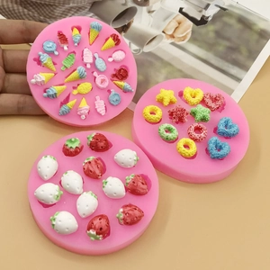 Pink silicone mold set for DIY ice cream strawberry and heart shaped resin crafts
