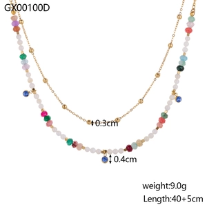 Detail showing weight 9g and length 45cm for double layered colorful gemstone necklace