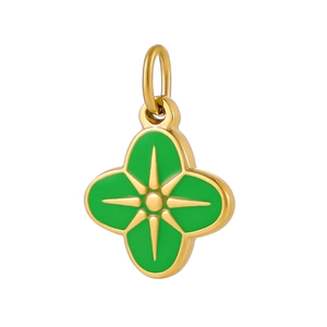 Pendentif fleur dorée avec émail vert et motif d'étoile pour création de bijoux DIY