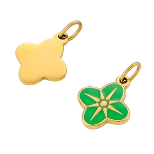 Pendentif fleur en émail coloré en acier inoxydable avec motif d'étoile et fini doré