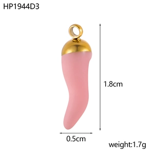 Detailed macro view of 1.8cm pink chili pepper pendant with golden ring attachment