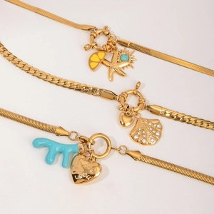 18K gold plated titanium steel necklace with heart, sun and starfish charms set