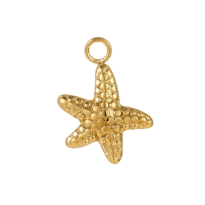 Gold stainless steel starfish pendant with textured surface for DIY jewelry making