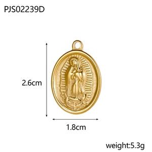 Ovaler goldener Edelstahl Anhänger mit geprägtem religiösem Jungfrau Maria Relief