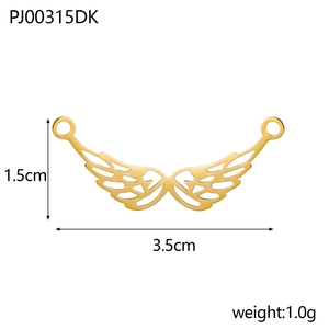 Detaillierte Größentabelle für goldene Engelsflügel-Anhänger mit Maßen 3,5cm x 1,5cm und Gewicht