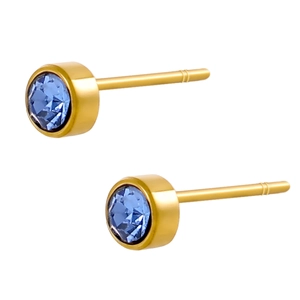 Orecchini a perno minimalisti in acciaio inossidabile dorato con zircone blu tondo