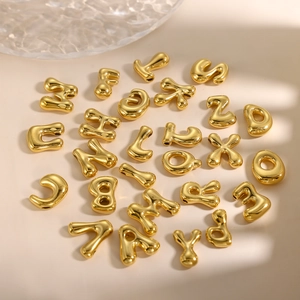 Polished 3D gold balloon letter charms for DIY necklaces with smooth metallic finish