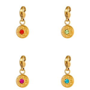 Elegant gold sunburst pendant set with colorful crystals and lobster clasp closure
