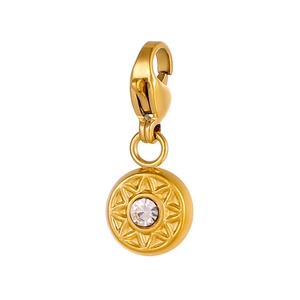 Golden sunflower pendant with zircon inlay and lobster clasp for jewelry DIY