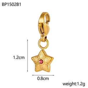 Golden starburst necklace pendant with red crystal and lobster clasp 1.2cm height