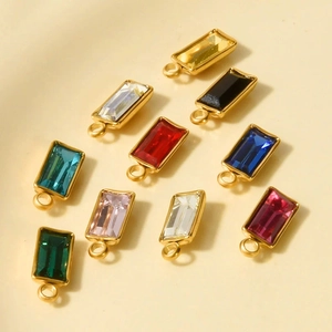 Colorful rectangular zircon charms with gold metal bases for DIY jewelry making