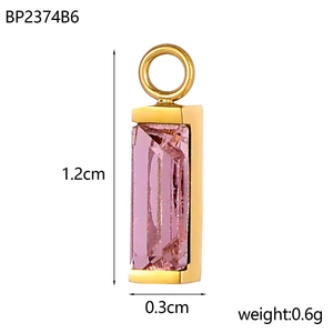 Gold plated stainless steel square purple crystal pendant with dimensions 1.2cm by 0.3cm