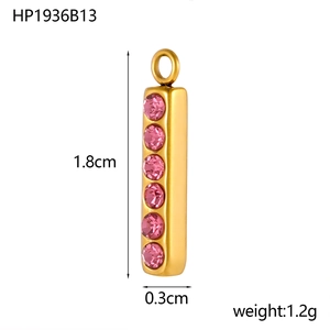 Pendentif vertical en acier inoxydable plaqué or avec zircons roses, 1,8 cm de long