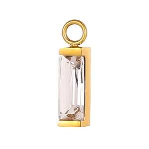 Detail of a rectangular gold-plated stainless steel pendant with clear crystal zircon stone