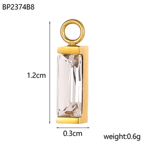 Minimalist gold plated stainless steel rectangle crystal pendant with 1.2cm height