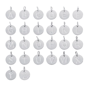 Detailed set of 26 round stainless steel A-Z letter charms for DIY jewelry making