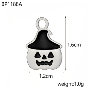 Detail of Halloween pumpkin witch hat pendant with dimensions 1.2cm x 1.6cm and black enamel