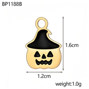 Macro shot of Halloween pumpkin wizard pendant showing 1.6cm height and metal texture