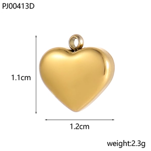 Polished heart shaped pendant charm in gold finish for DIY jewelry with size details