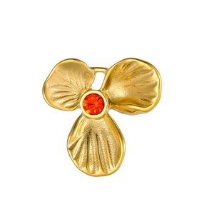 Pendente a forma di fiore a tre petali in acciaio dorato con zircone arancione
