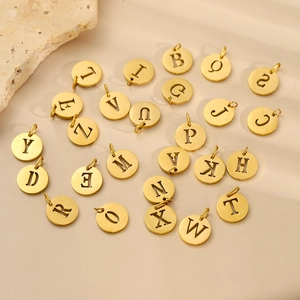 Ciondolo Rotondo Vuoto con Lettera Iniziale in Acciaio Inossidabile Senza Catena per Fai da Te Gioielli Oro Argento Accessorio