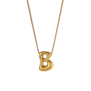 Collana con pendente a lettera B a bolla dorata lucida e catena box elegante